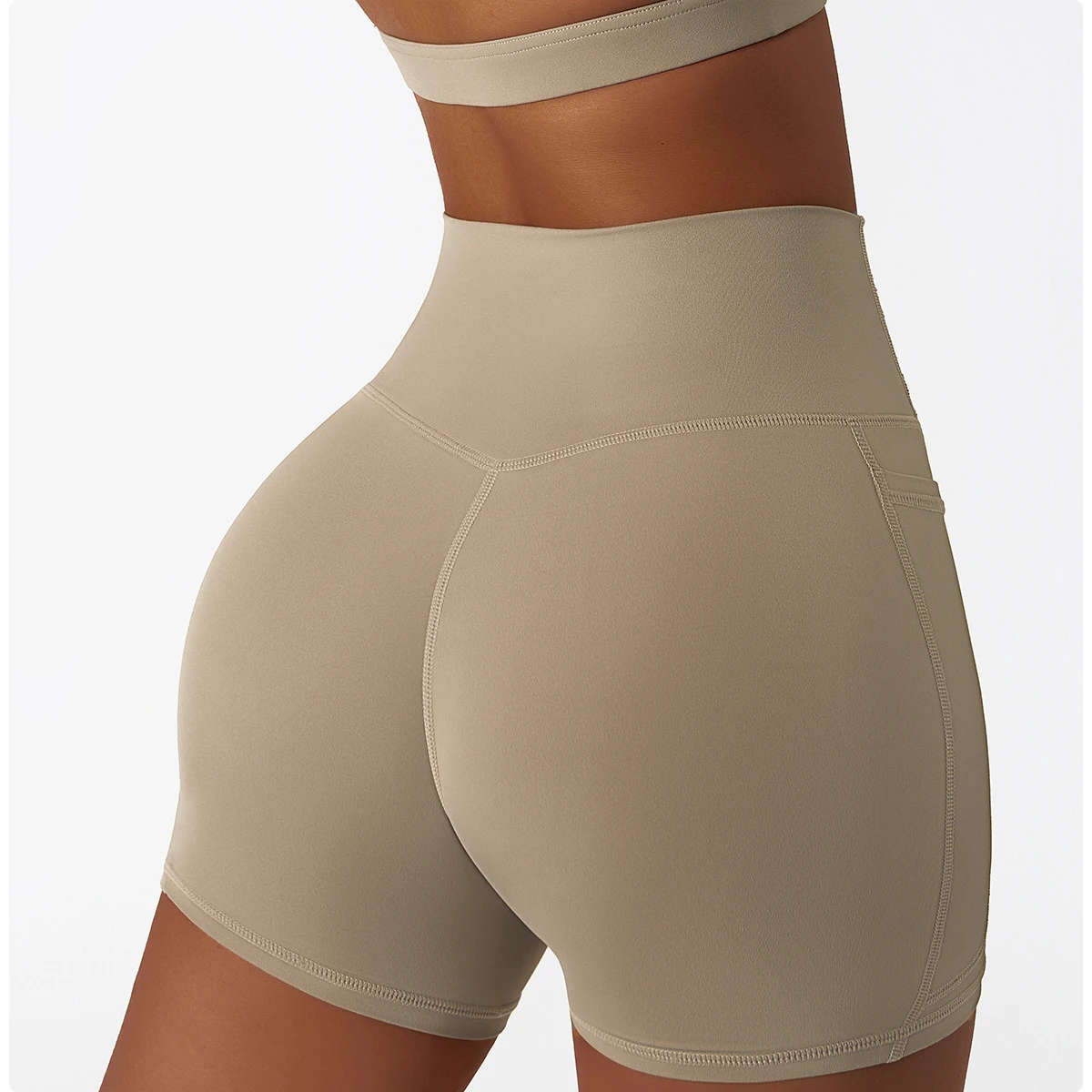 Women's High Waist Nylon Biker Shorts With Pockets Quick-Dry Compression Gym Pants Custom Push-Up Yoga Workouts Leggings