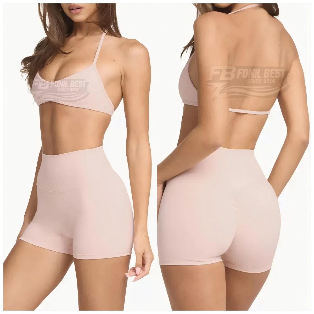 Custom Logo Solid Women's High Waist Seamless 2-Piece Yoga Bra Shorts Fitness Active Wear Quick Drying Gym Sports Set