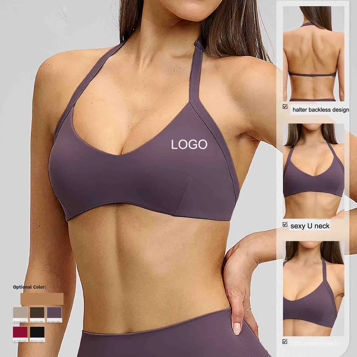 Breathable Lightweight Yoga Sports Bra for Women High for Support Plus Size Halter Backless Four-Way Stretch Eco-Friendly