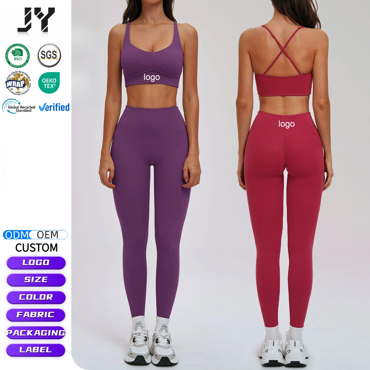 JY 2026 Custom Cross Back Yoga Set 2 Piece Sports Bra High Waist Leggings Gym Pilates Fitness Wear ODM OEM Wholesale Sports Suit