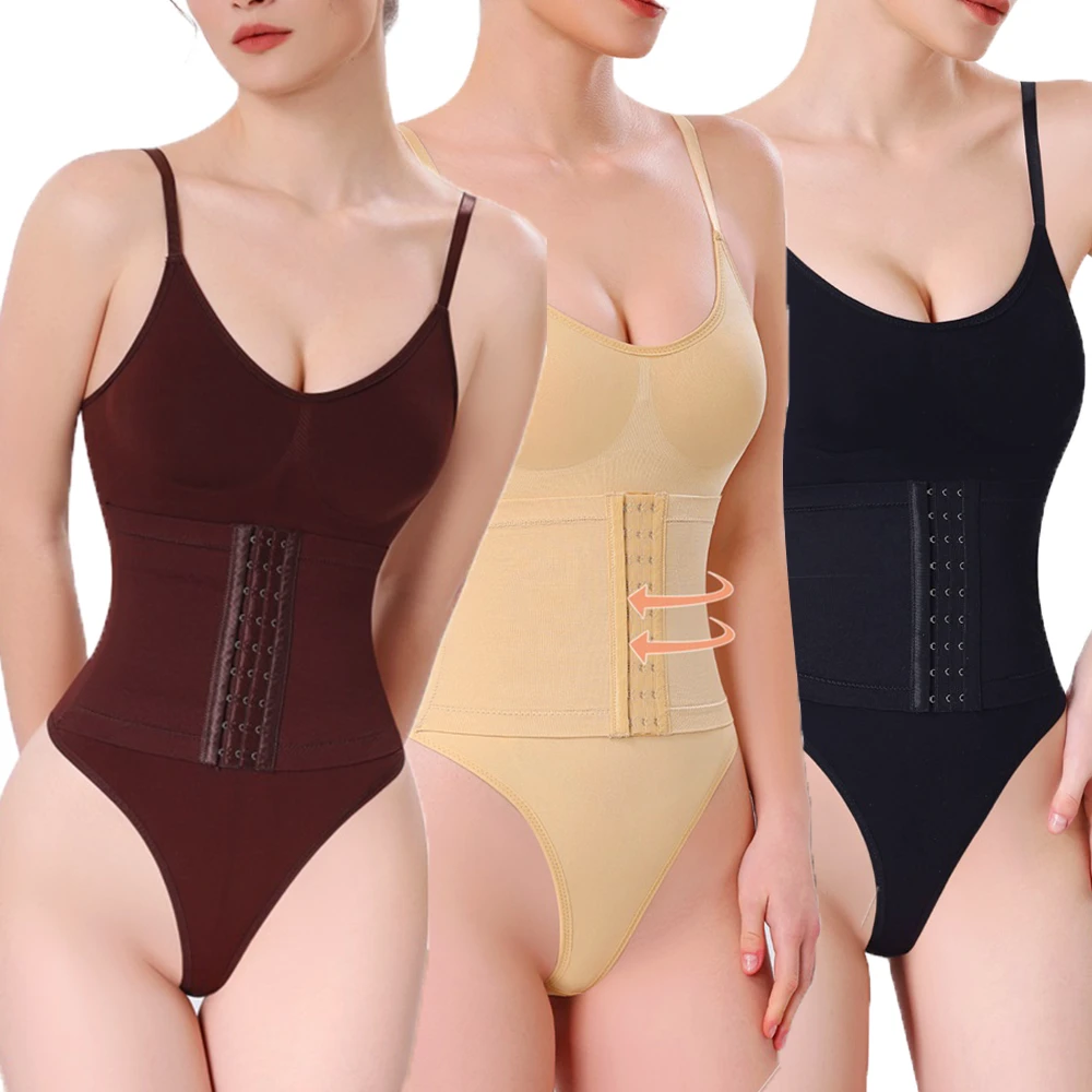 High Waisted Slimming Thong Bodysuit Shapewear With Gridles Seamless Waist Trainer Shaper Lower Belly Fat Shaper For Women