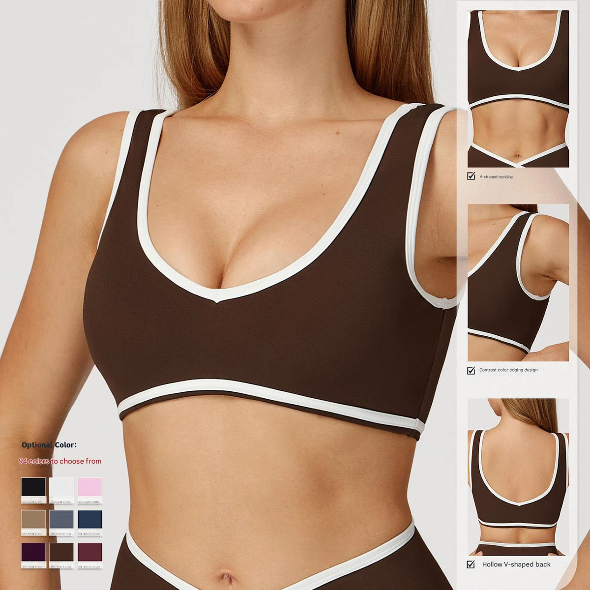 Lanyu Custom Logo Breathable Adjustable Workout Yoga U Neck Contrast Block Color Longline Backless Sports Bra for Women