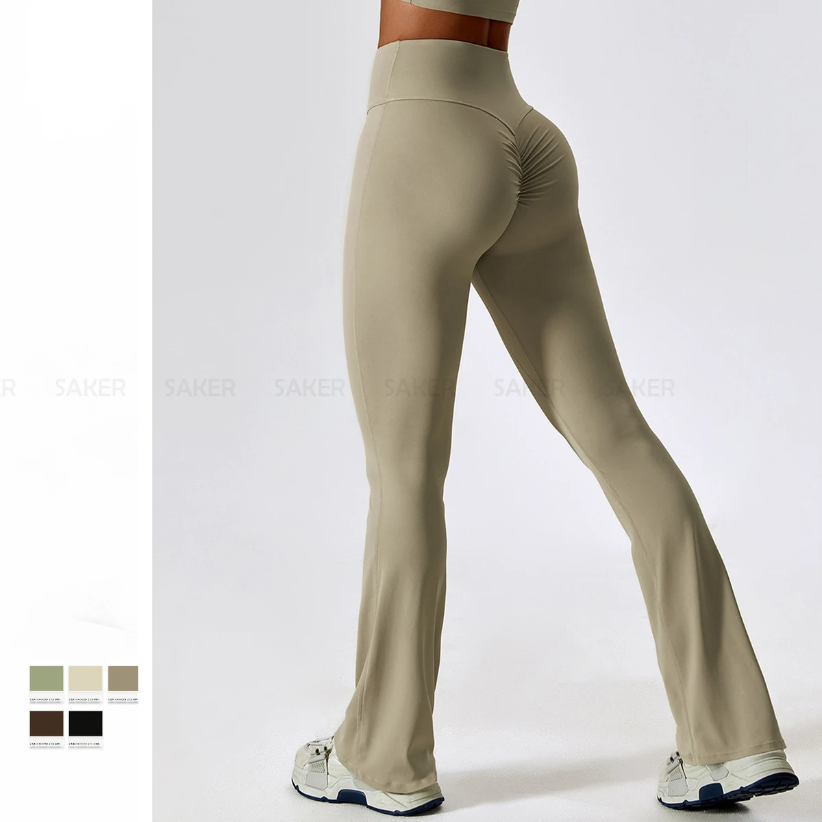 Custom Soft High Waist Tummy Control Flared Yoga Pants Gym Workout Wide Leg Scrunch Butt Plus Size Flare Leggings for Women