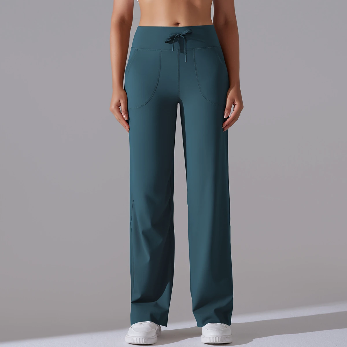 High Waist Elastic Cropped Yoga Pants Solid Pockets Breathable New Print Spandex/Nylon Loose Casual Wide Leg Fitness Leggings