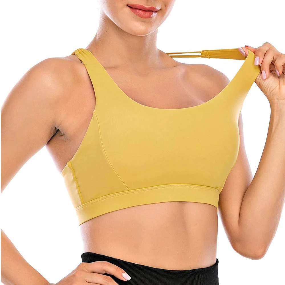 Wholesale Simple Women's Zip Front Breathable Wireless Strapless Sports Bra Yoga Post-Surgery Use High Support Removable Pads