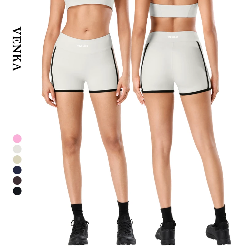 Women Tight Contrast Color Butt Lift Athletic Pants Side Pockets Honey Peach Hip Sweatpants Custom Logo Quick Drying Yoga Shorts