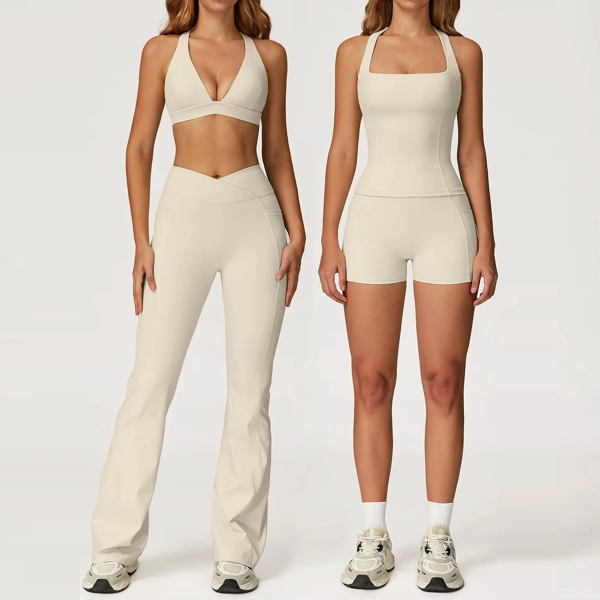 TongJoes Women's Breathable Sports Yoga Set Barely-There Racerback Tight Solid Pattern Outdoor Running Fitness Wear Front Logo