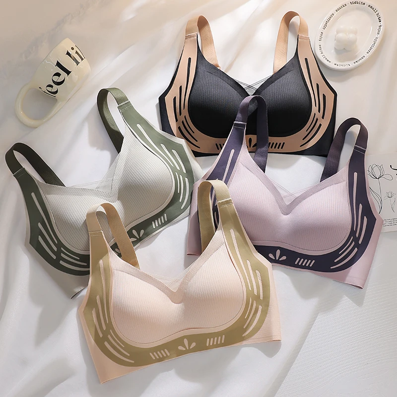 High Quality Comfortable Push up Wireless Womens Bra Wholesale Fixed Cups Lift Anti Sagging Sports Seamless Bra