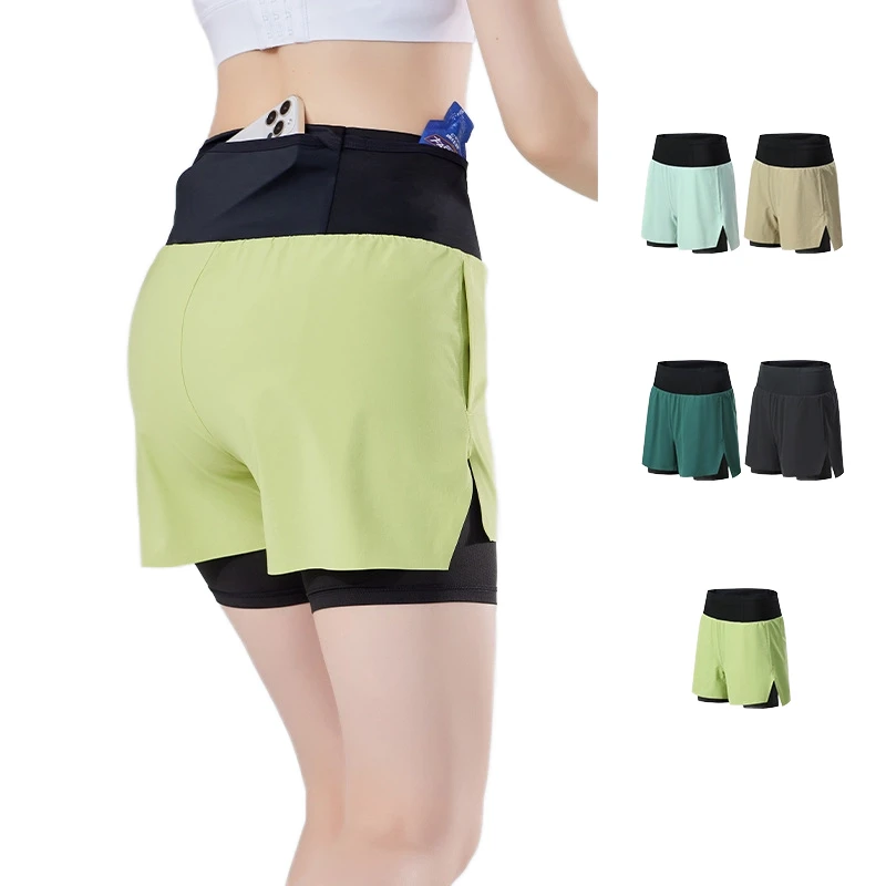 Women's High-Waisted Skinny Yoga Shorts Elastic Waist Canvas Fabric Quick Dry Casual Running Sports Lining Back Hot Shorts