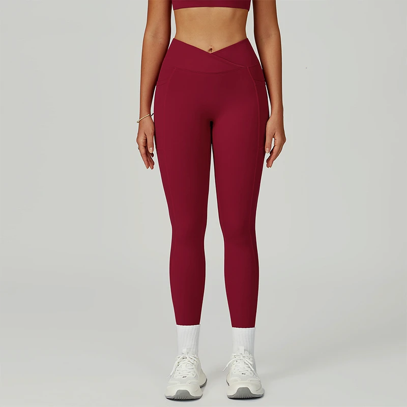 Wholesale Custom Logo Women's High Waist Gym Pants Slim Scrunch Butt Bound Feet Sports Leggings Nude Hip Lift Feeling Cross Yoga