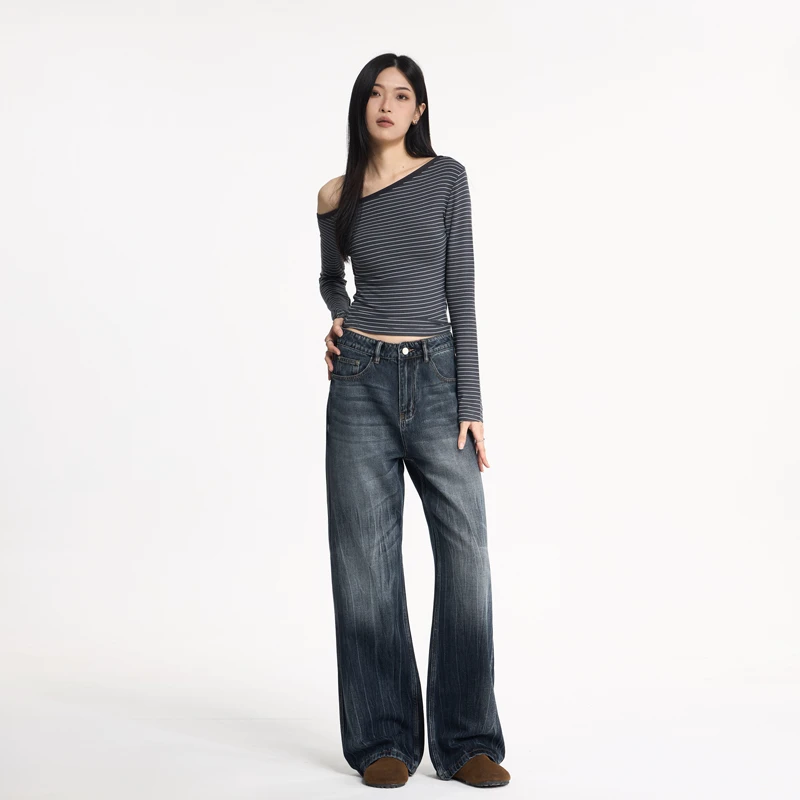 Women's Minimalist Casual Tie Dye Jeans, Street Casual Fit Pants, Women's Micro Flared Jeans