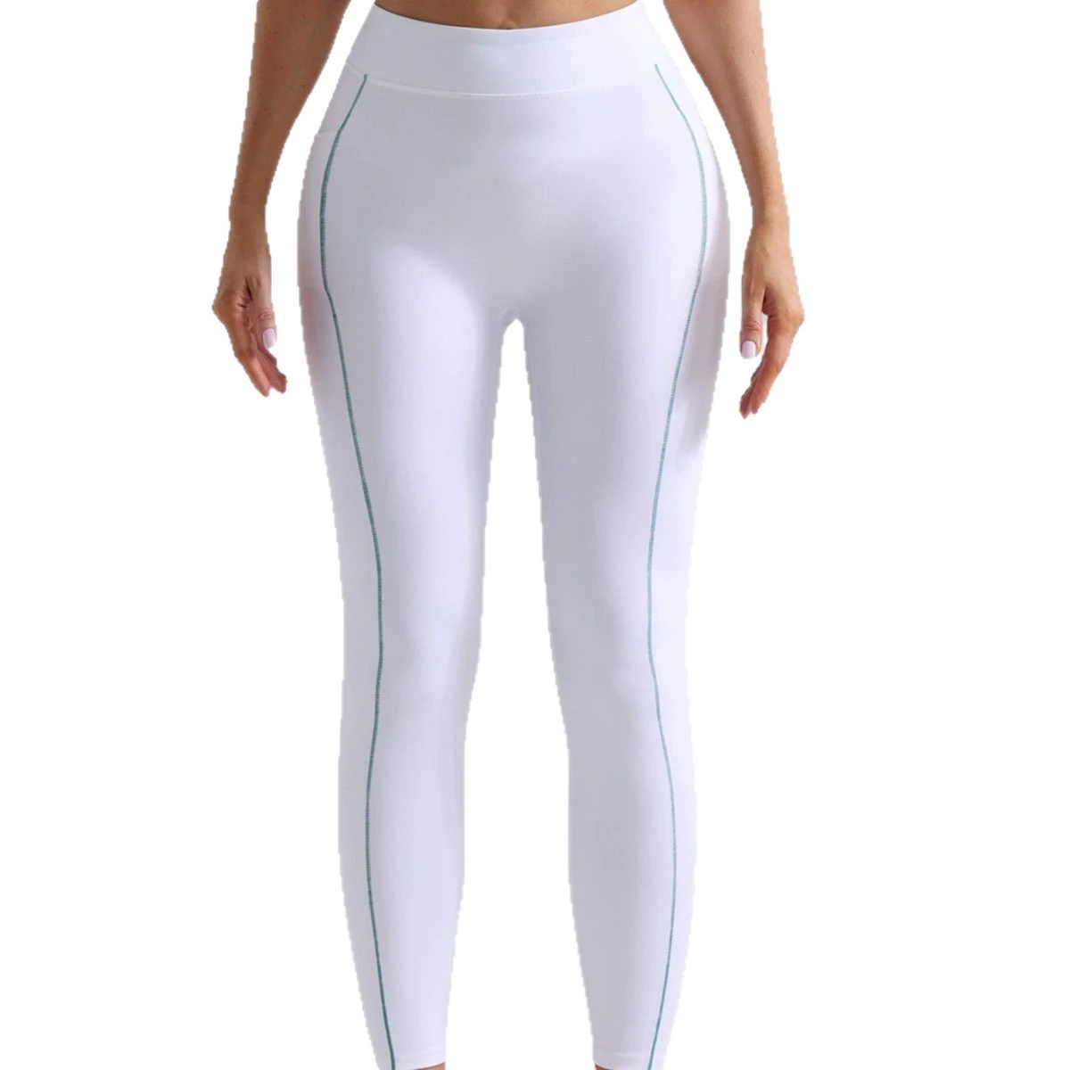 Nude High Belt Flap Pocket Women's Yoga Leggings Sports Running Fitness Slimming Pants with Contrasting Color