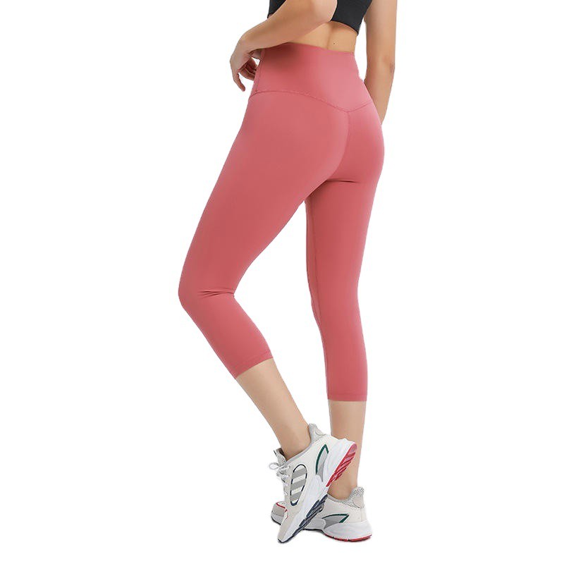 High Quality Elastic Women's Gym Workout Fitness Yoga Capri Leggings Solid High Waist Seamless Workout Pants Pockets Knee Length