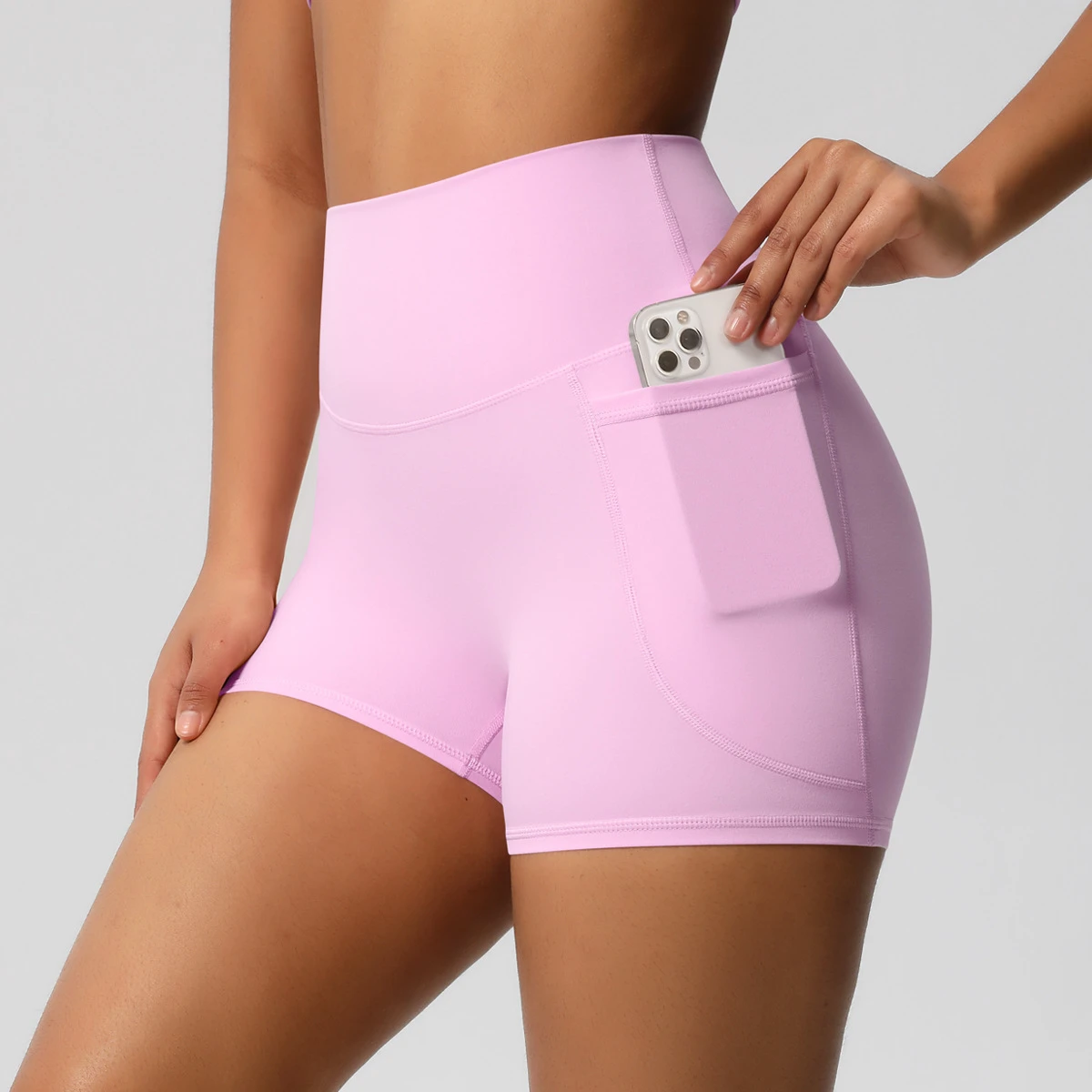 Women High Waist Yoga Shorts Brushed Fabric Pocket Design Stretch Fitness Running Gym Sports Activewear