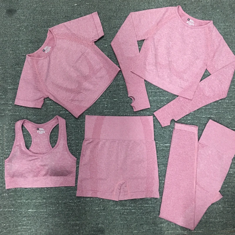 Women's Yoga & Fitness 2-Piece Sets Racerback Backless Ankle-Length Breathable Seamless Gym Sportswear with Elastic Waist