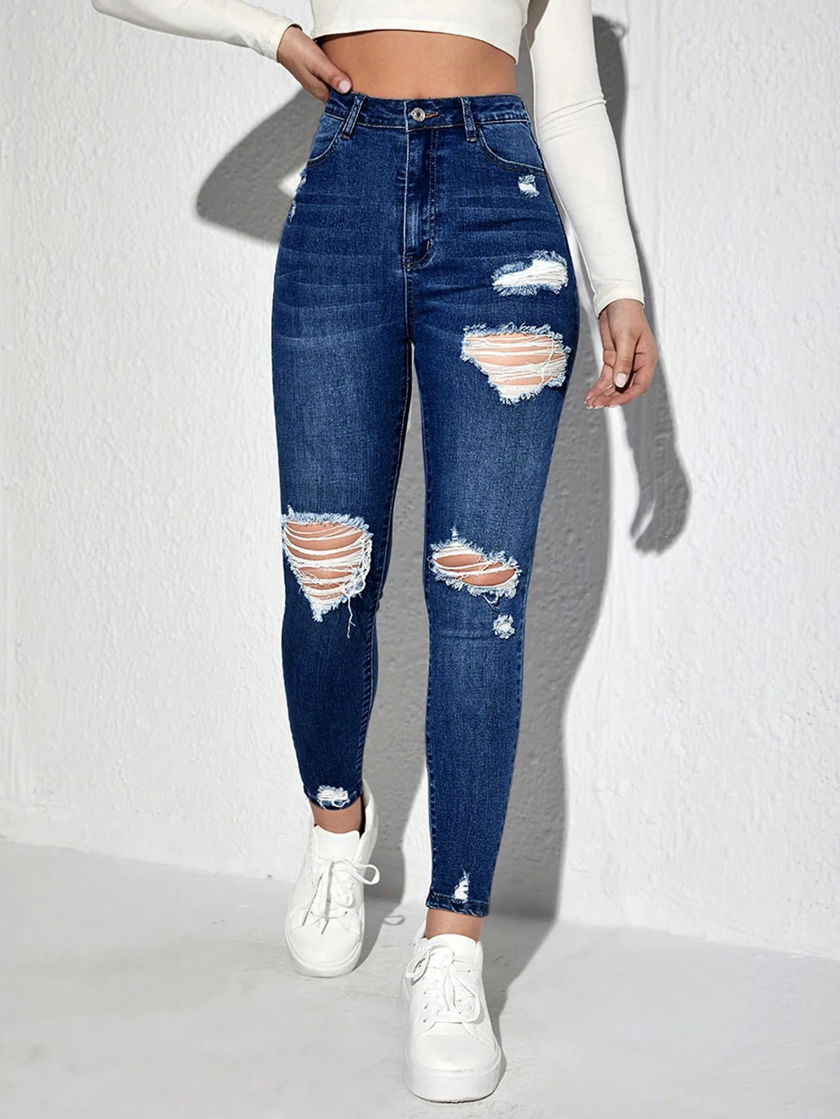 2026 Women's High Waisted Ripped Skinny Jeans, Distressed Stretchy Slim Fit Denim Pants, Casual Streetwear