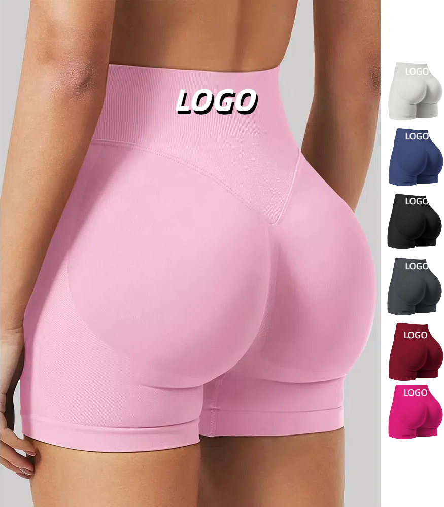 Customized Logo Seamless Breathable Yoga Shorts For Women High Waist Butt Scrunch Workout Gym Shorts Quick Dry Fitness Shorts