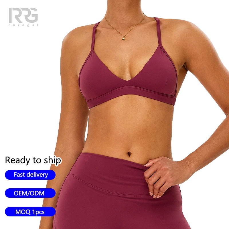 Roregal Girls Y-Back Design Yoga Sports Bra Womens Deep V Neck Adjustable Strap Bra With Removable Pads