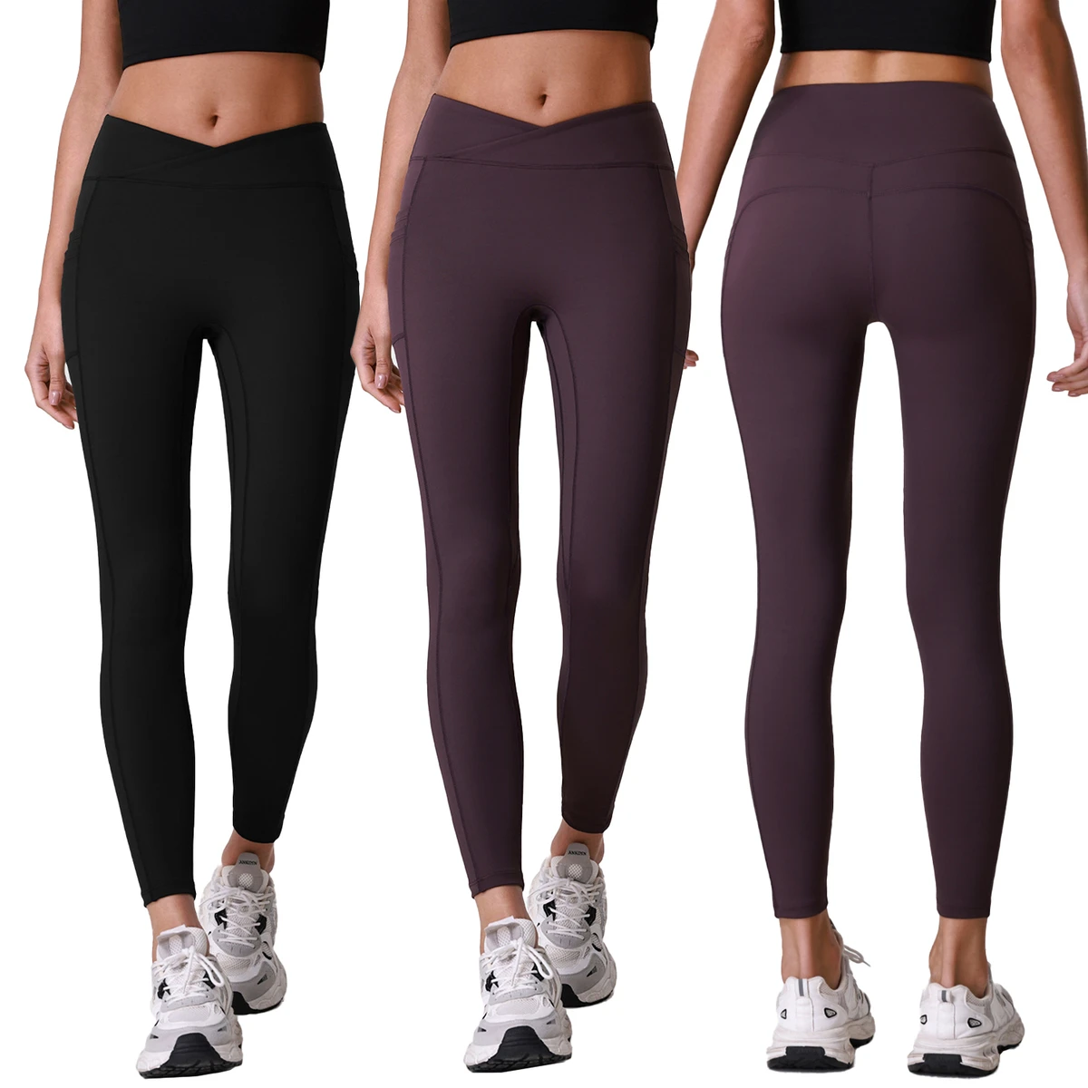 2026 New Crisscross V-Waist Yoga Pants with Side Pocket High Waist Tummy Control Ankle Length Naked Feeling Women Yoga Leggings