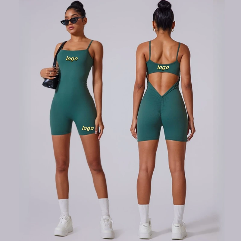 Hollow Back v Shape Waist Butt Lifting Sport Jumpsuits Shorts Women Sling Gym Yoga Running Fitness Workout Clothes Bodysuits