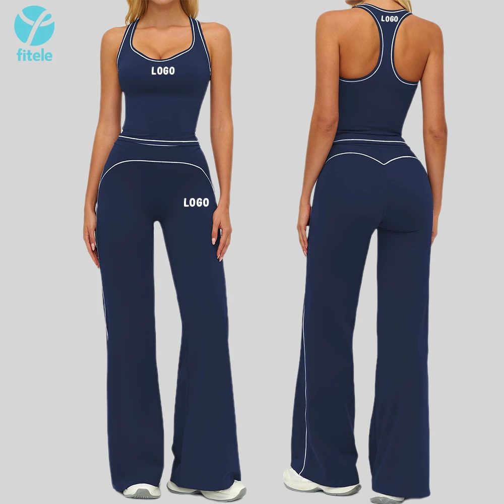 Fitele Custom High-Quality Color-Blocked Yoga Set Women Ribbed High Waist Activewear Gym Fitness Tracksuit Yoga Clothes Set