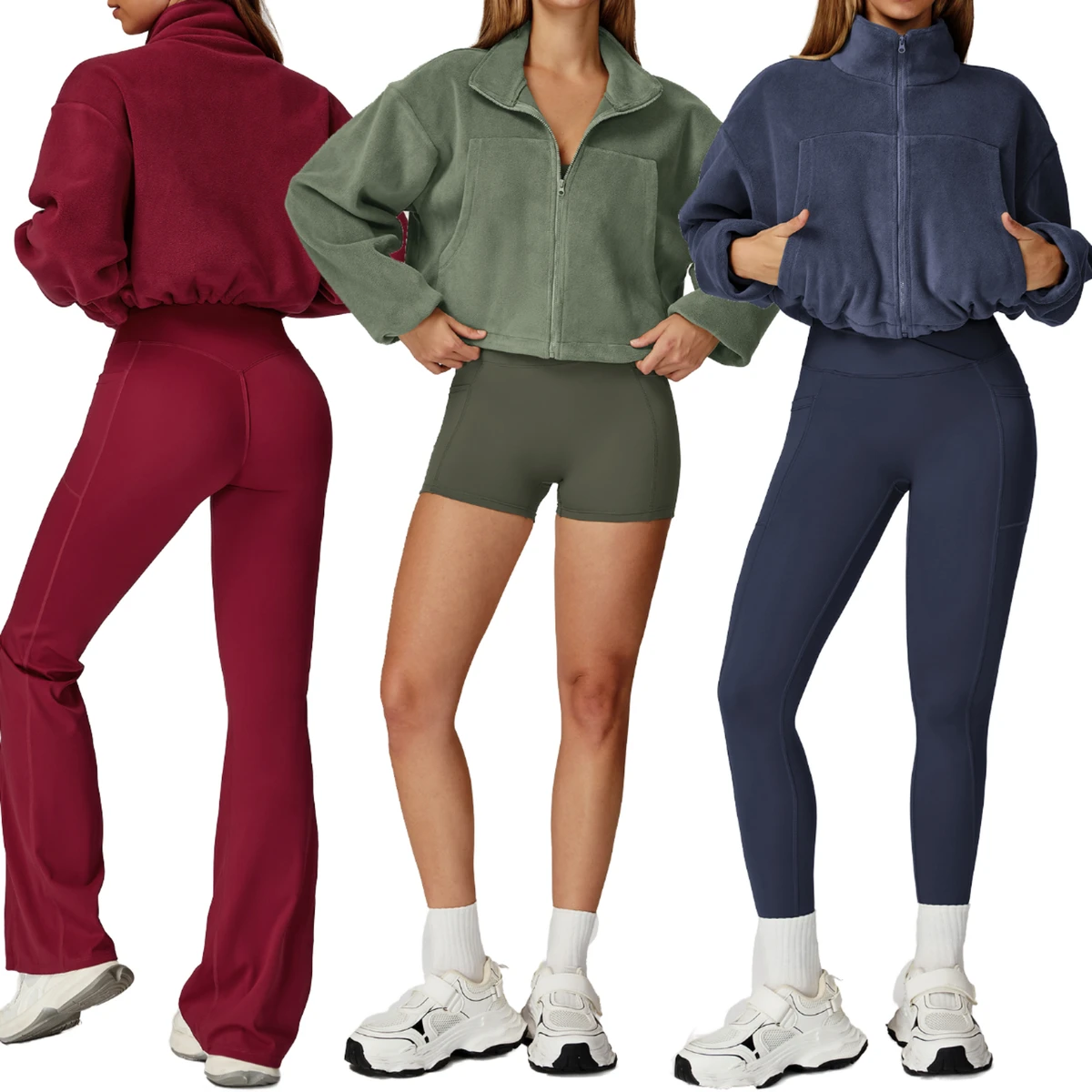 Nude Feel Sportswear Women's Fleece Zipper Jacket Running Leggings Gym Fitness Activewear Yoga Workout Sets For Women