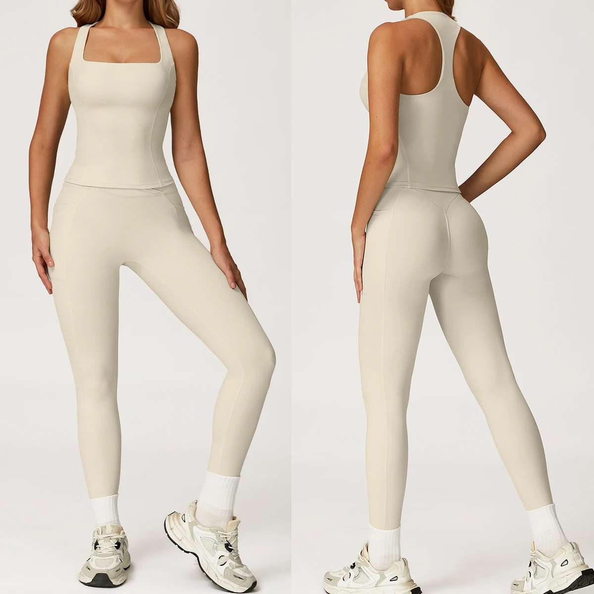 Women's High Quality Breathable Quick Dry Sports Clothing Elastic Waist 2-Piece Sets for Yoga & Pilates Backless Design