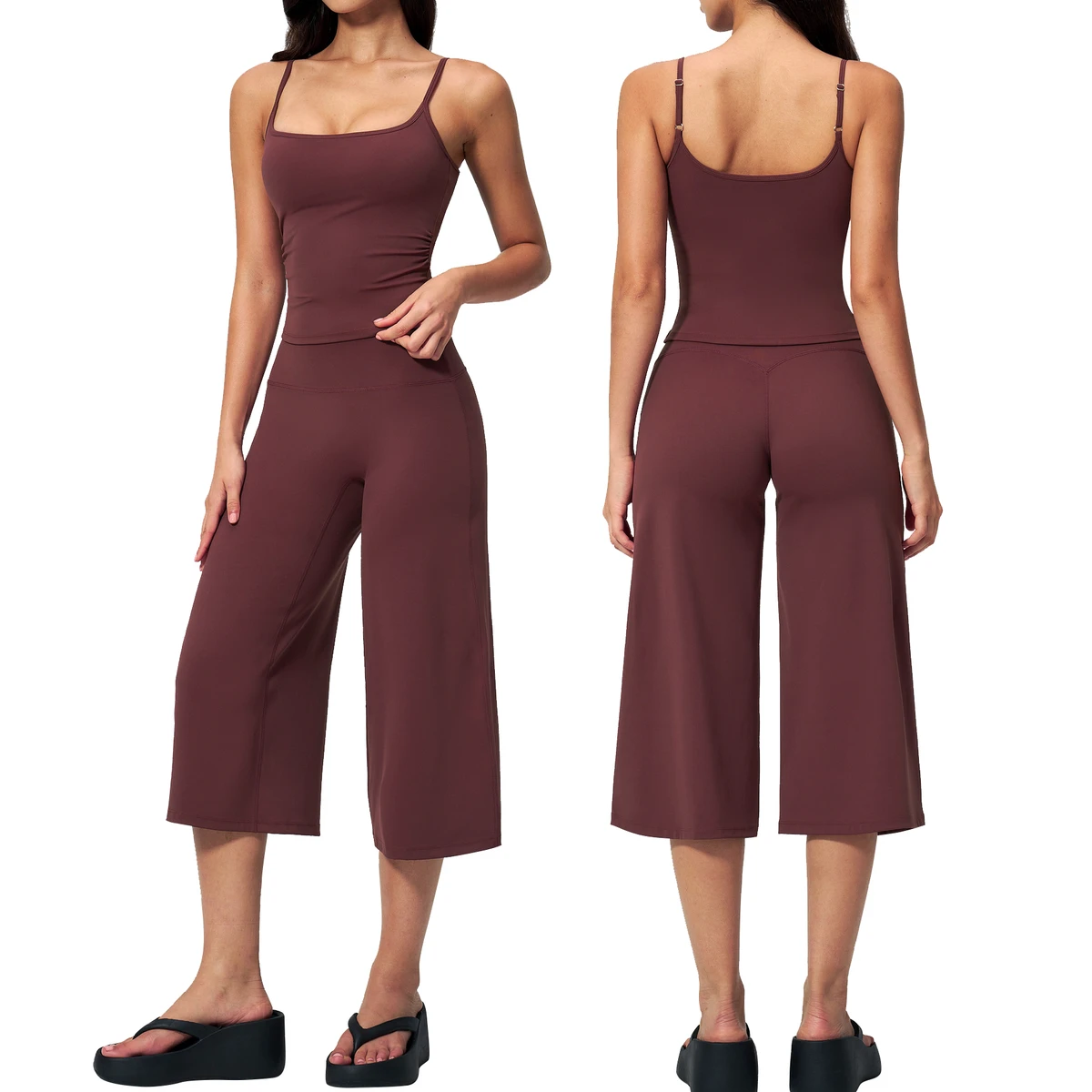 Women's Solid Breathable Yoga Set Sleeveless Quick-Dry Crop Top & High Waist Shorts for Running and Outdoor