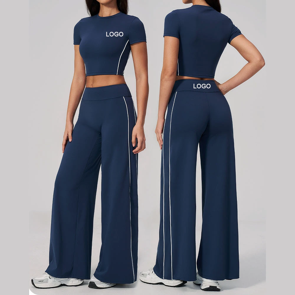 Women's Solid Two-piece Yoga Suit Spandex/Nylon Quick-drying Wrinkle-resistant Mid Waist Summer Outdoor Sports Fitness Leisure