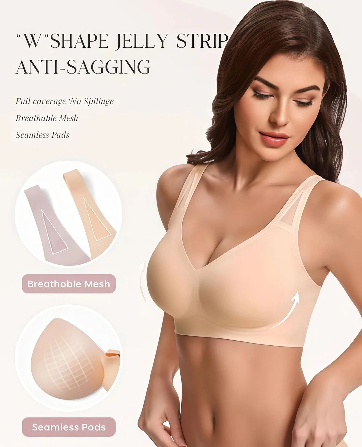 TK Hot Sale Women Plus Size Soft Jelly Strip Bonded Bra Breath Wire Free Lift Up High Elastic Underwear 360 Support Seamless Bra