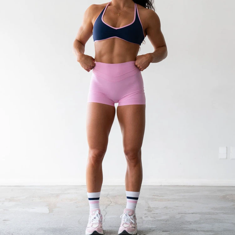 Best Selling Women's High-Waisted Active Yoga Shorts Compression Stretchy Plain Blank Phone Pocket Elastic Waist Closure