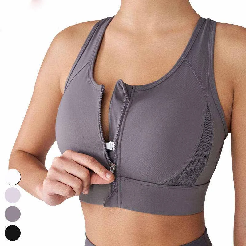 Wholesale Women Clothing High Support Front Zip Sports Bra Fixed Pad Yoga Bras Gym Fitness Tank Tops Shockproof Sports Bra Women