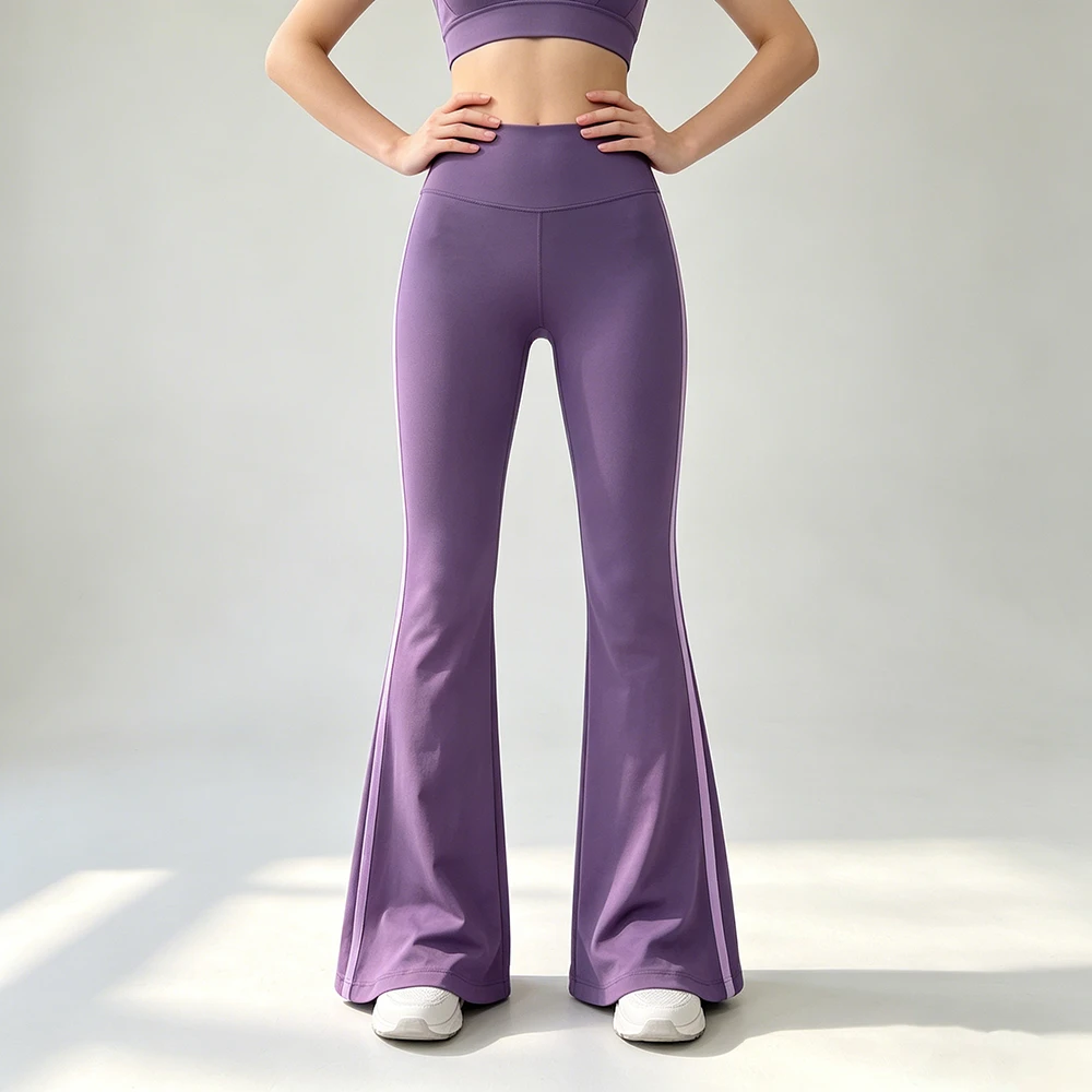 Women's High Waist Flare Yoga Pants Side Stripe Bootcut Leggings Tummy Control Butt Lifting Four-way Stretch Workout Pants