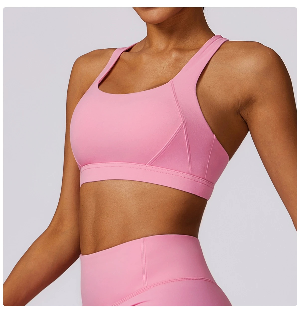 Summer New Thin Straps Sexy Padded Cross Back Open Back Sports Gym Fitness Wear Workout Soft Nude Feeling Women Plus Size Simple