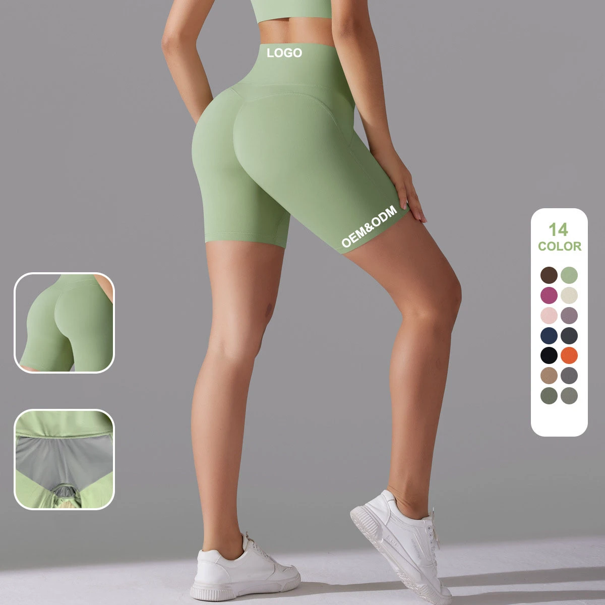 Women's High Waist Double-Sided Brushed Yoga Shorts Three-Point Sports Fitness Pants with Solid Pattern