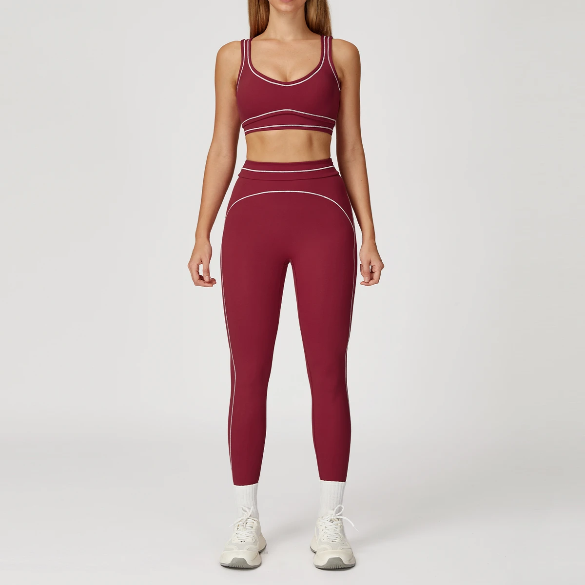 Unique Design Contrast Color Sewing Yoga Set U-shaped Shoulder Strap Sports Fitness Suit Women's Running Exercise Sets