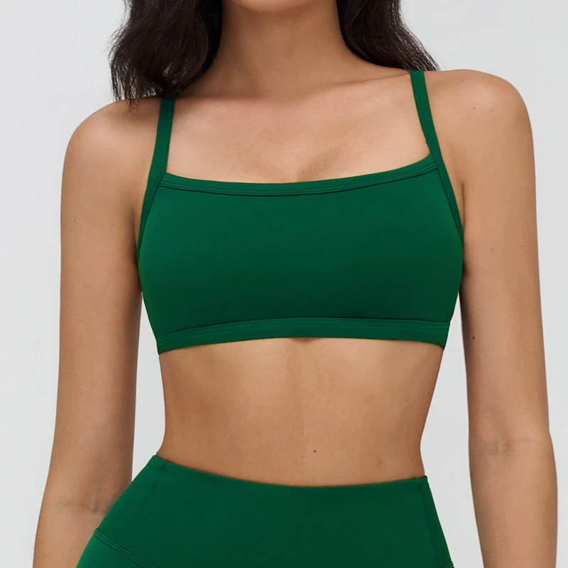Soild Color Dark Green Hight Gym Cloth Single Strap Adjustable Workout Bra Sport Bra for Women Fitness