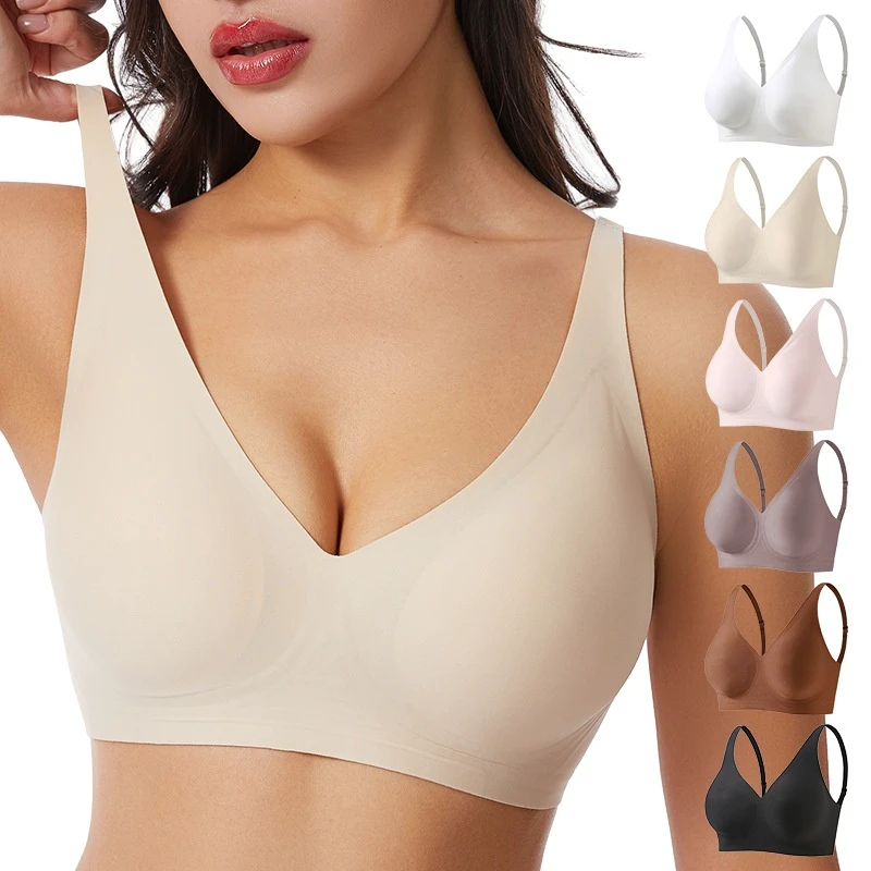 Hot Sale Women Seamless Jelly Gel V-Neck U-Back Sports Bra Medium Support Yoga Bra with Adjustable Shoulder Straps