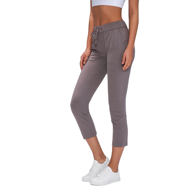 Summer and Sprin Naked Feeling Yoga Pants Draw String Waistband Stretchable Sports Leisure Cropped Yoga Pants