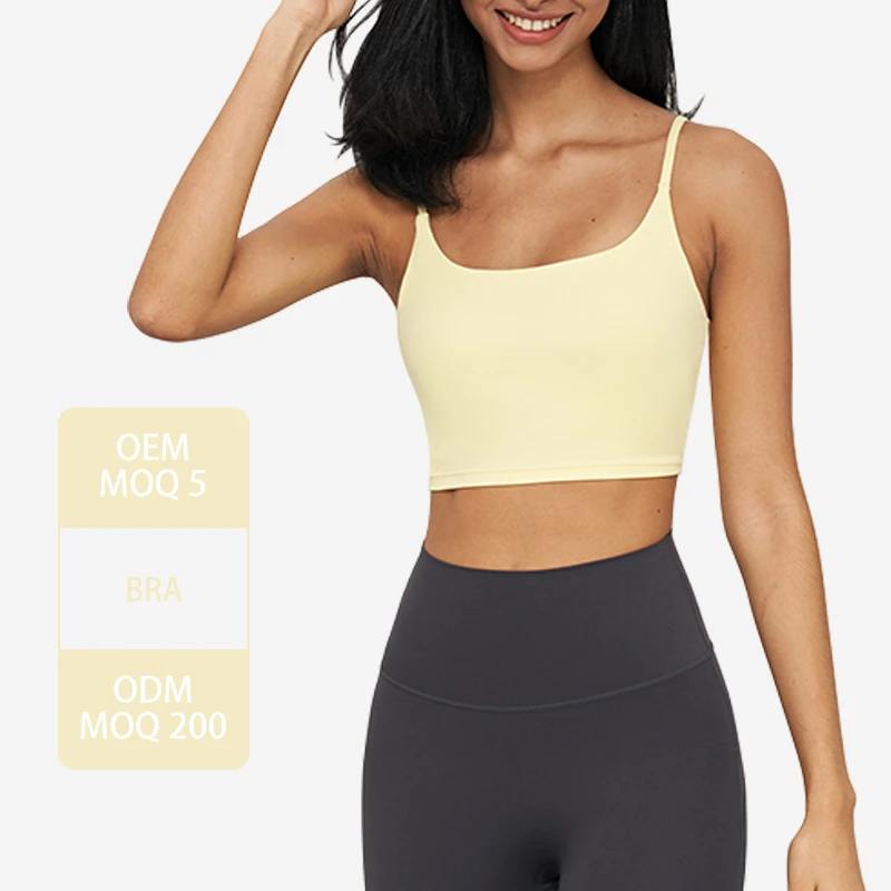ADWX1569 Women Summer Slim Shoulder Strap Yoga Bra square Neck Fixed Cup Fitness Workout Bra