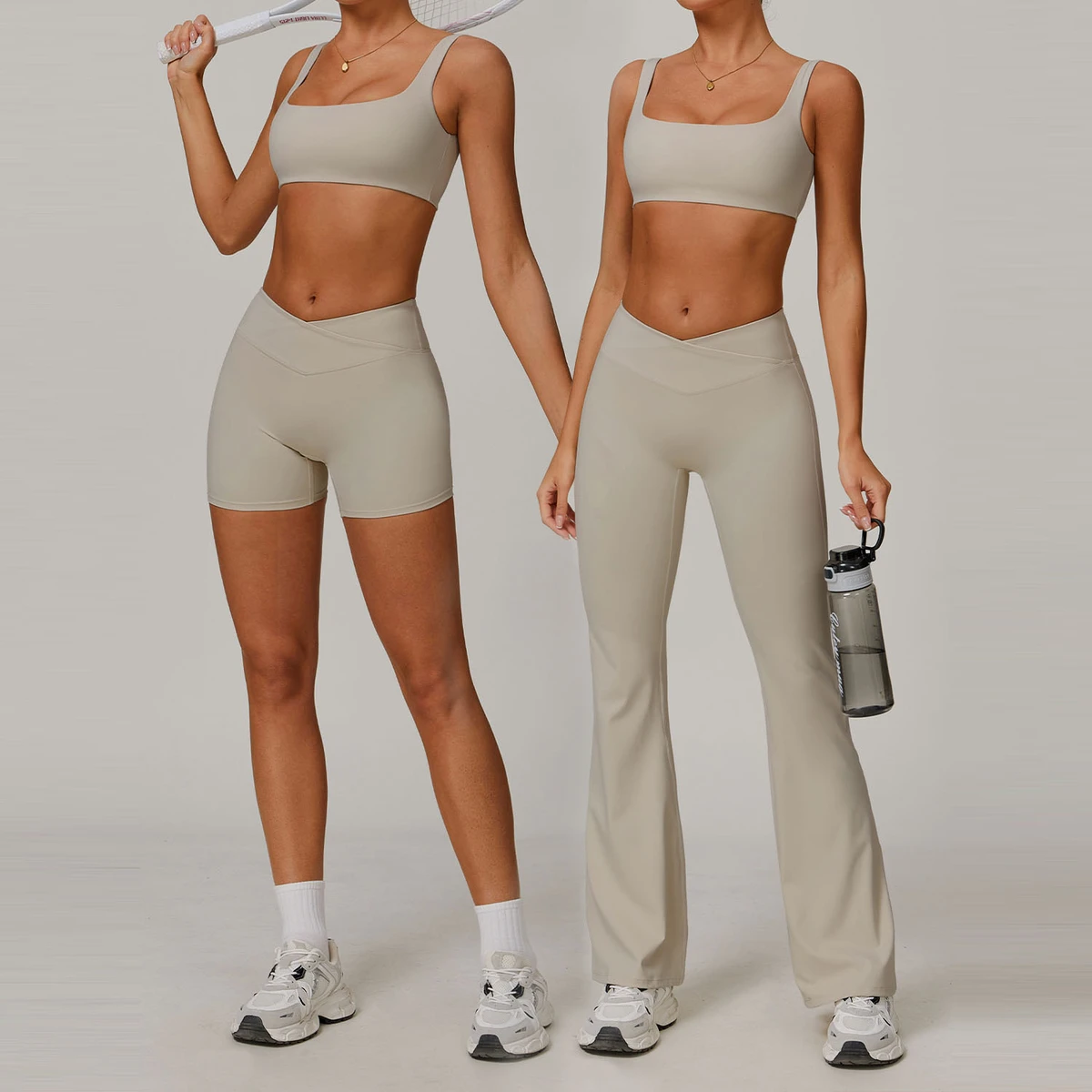 Eco Friendly Yoga Workout Clothing Quick Drying Activewear 4-way Stretch Bra Cross Waist Shorts Yoga Sets Fitness for Women