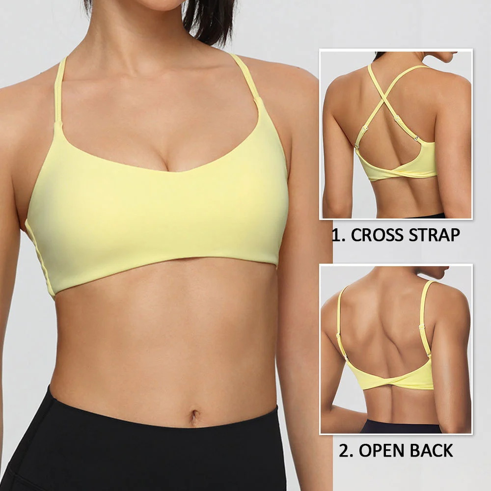 Twist Back Light Support Sports Bra Adjustable Convertible Strap Yoga Bra Women Workout Activewear