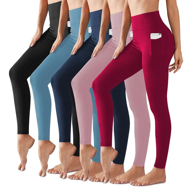 Women's Yoga Leggings Solid 28 Inches High-Waist Tummy Control Breathable Quick Dry Custom Logo Workout Pants Pockets