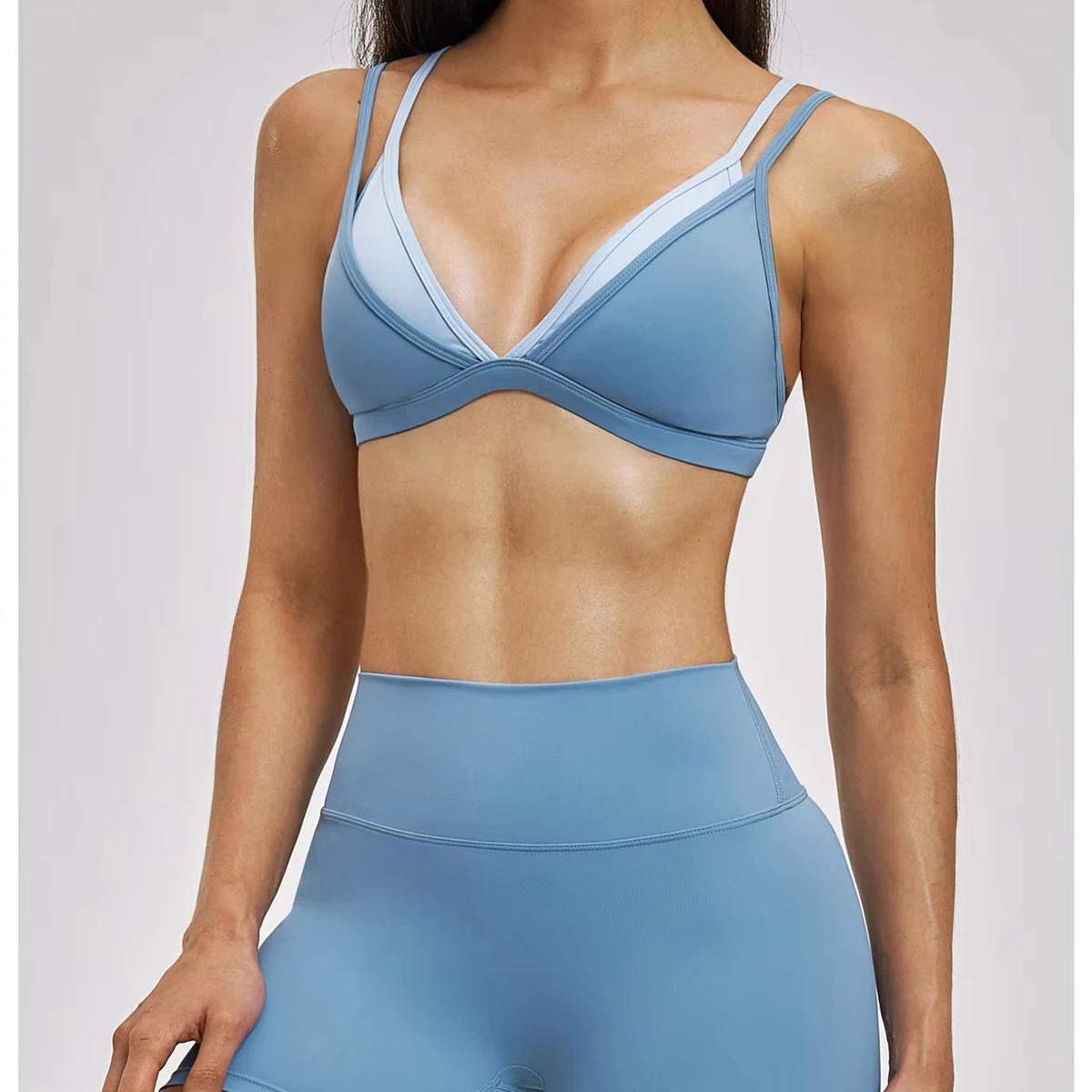 Women's Naked Feeling Contrast Color Double-Layer Beauty Back Yoga Sports Bra