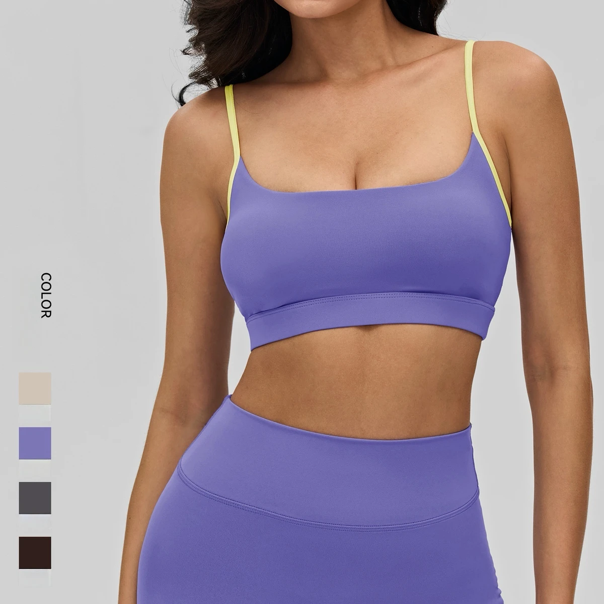 JCX Cross-border Square Collar Yoga Underwear Women's Belt Chest Pad Contrast Color Thin Shoulder Strap Sports Bra