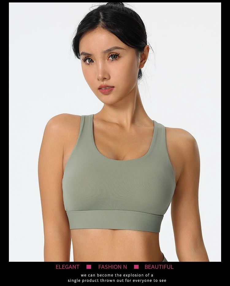 Women's Reversible High Support Yoga Gym Sports Bra Padded Cups Adjustable Cross Back Straps Breathable Spandex/Nylon Crew-Neck