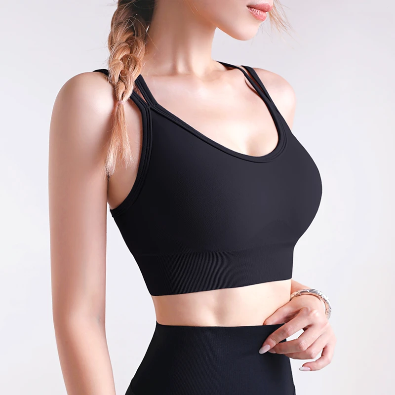 2022 New Best Energy Slim Strap Cross Back Fixed Bra Sports Bra Gym Athletic Fitness Sexy High Strength Strappy Womens Yoga Bra