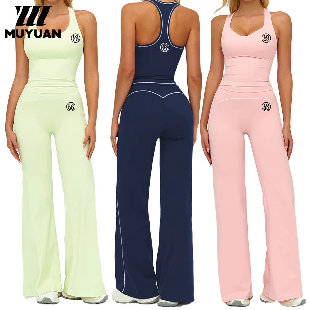 High-Waisted Off-the-Shoulder Flared Solid Yoga Set 2-Piece Activewear Women Elastic Waist Breathable Eco-Friendly Quick Dry