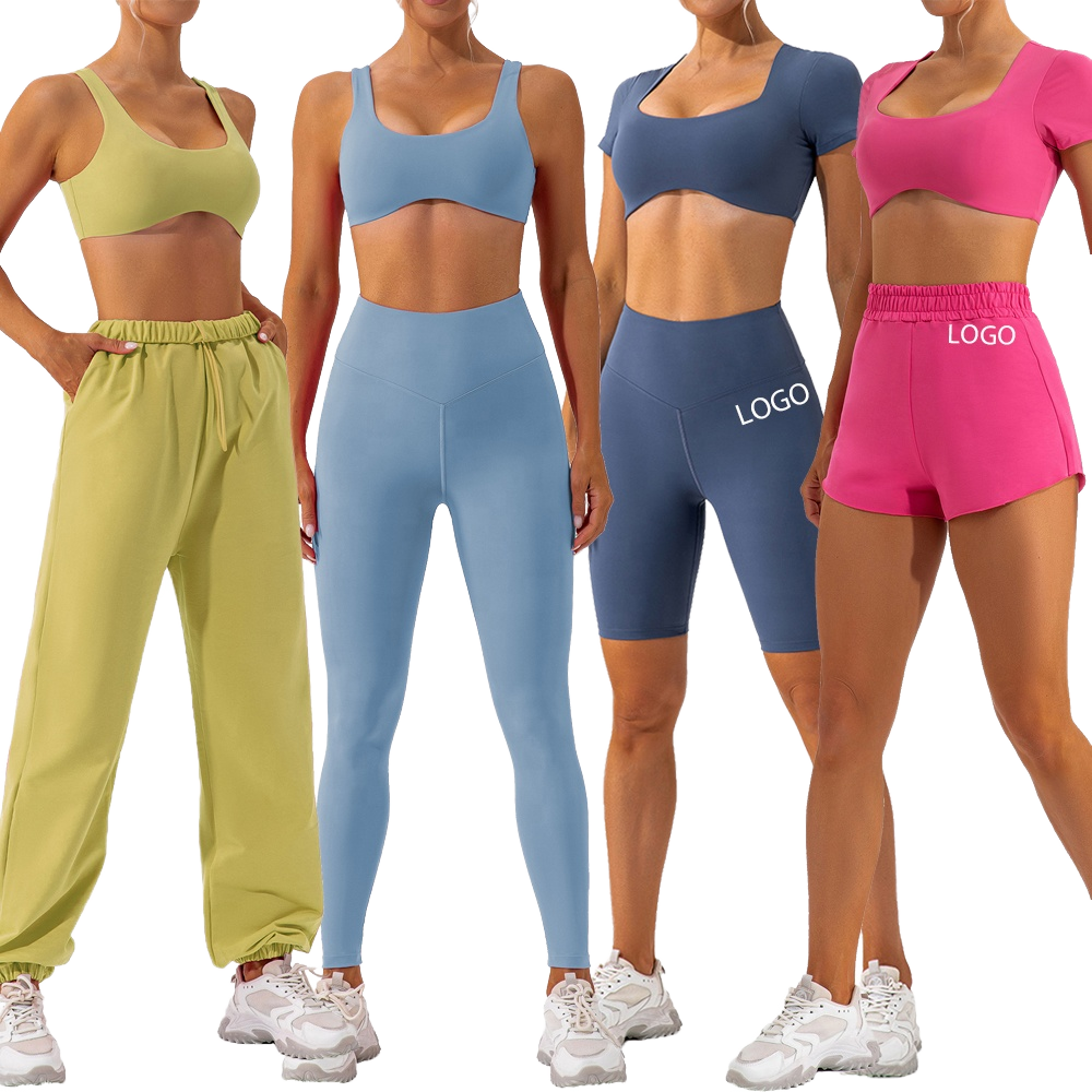 2026 Autumn Women Fitness Sports Gym 6-Piece Solid Active Stretch Nylon/Spandex Activewear Workout Clothing Sets Top Leggings