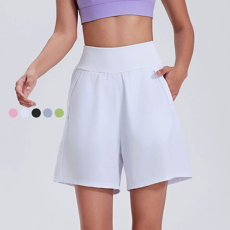 Women's High-Waisted Summer Quick Dry Gym Shorts Elastic Workout Shorts with Pocket Sporty Athletic Yoga Leggings